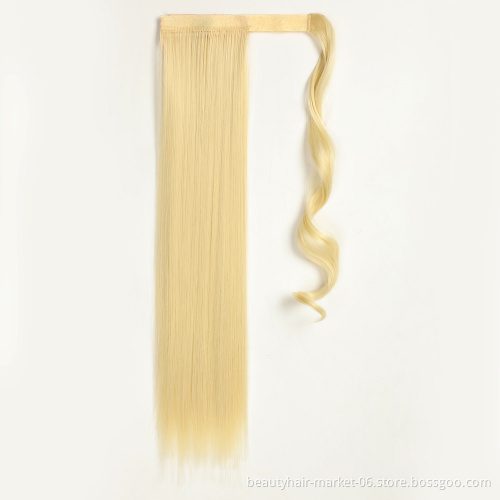 Cheap High Quality 24 Inch Long Straight Heat Resistant Synthetic Clip in Wrap Around Ponytail Hair Extensions